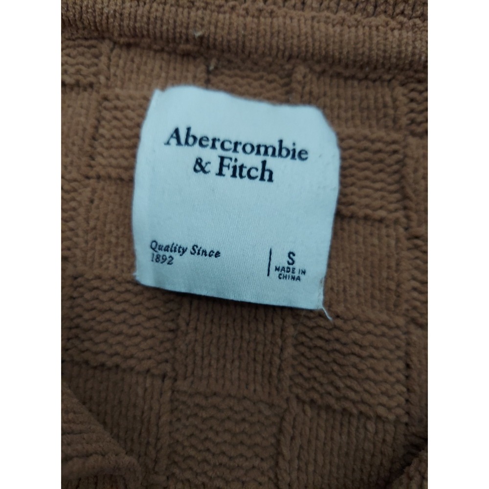 Abercrombie & Fitch Sweater Women Small Brown Collared Textured V Neck Oversized - Picture 3 of 8